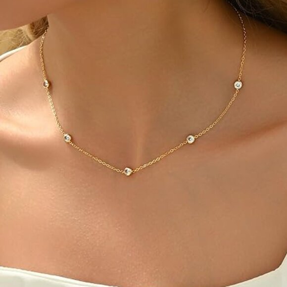 Neiman Marcus 18K Gold Plated Circular CZ Necklace - Picture 1 of 6